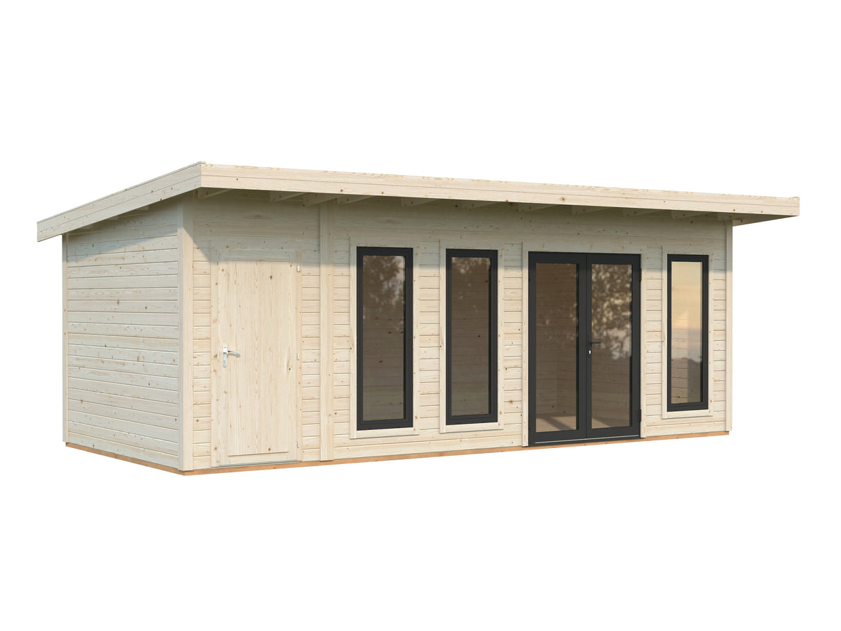 Aurelia XXL (6,7x3m|19,2m2|44mm ) Pent Roof Garden Room with Side Shed
