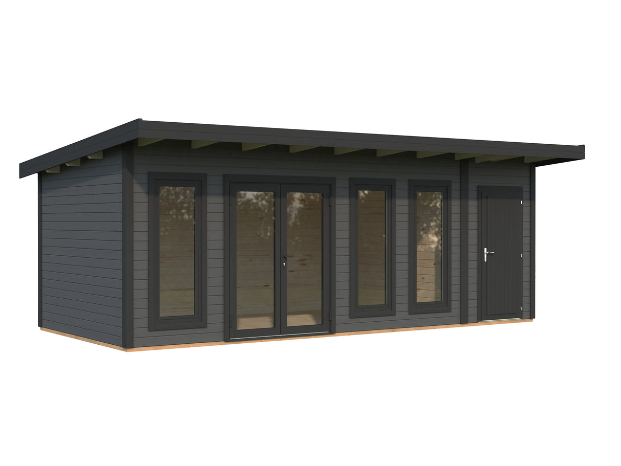 Aurelia XXL (6,7x3m|19,2m2|44mm ) Pent Roof Garden Room with Side Shed