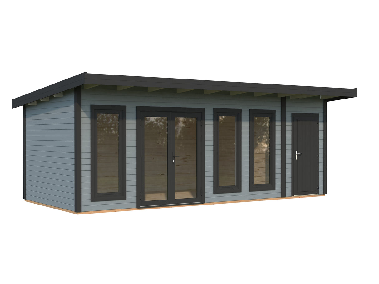 Aurelia XXL (6,7x3m|19,2m2|44mm ) Pent Roof Garden Room with Side Shed