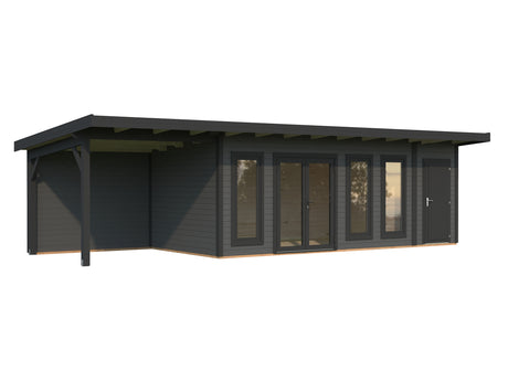 Aurelia XXL+ (9,7x3m|19,2+7,9m2|44mm ) Pent Roof Garden Room with Canopy and Side Shed