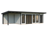 Aurelia XXL+ (9,7x3m|19,2+7,9m2|44mm ) Pent Roof Garden Room with Canopy and Side Shed