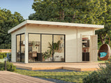 Andrea S+ (5,3x3m|15,2m2|44mm ) Compact Modern Log Cabin With Tool Shed - Palmako UK