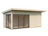 Andrea S+ (5,3x3m|15,2m2|44mm ) Compact Modern Log Cabin With Tool Shed - Palmako UK