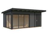 Andrea S+ (5,3x3m|15,2m2|44mm ) Compact Modern Log Cabin With Tool Shed - Palmako UK