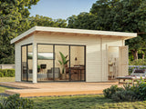 Andrea S+ (5,3x3m|15,2m2|44mm ) Compact Modern Log Cabin With Tool Shed - Palmako UK