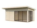 Andrea S+ (5,3x3m|15,2m2|44mm ) Compact Modern Log Cabin With Tool Shed
