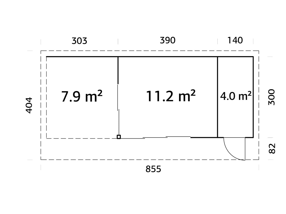 Andrea L+ (8,3x3m|15,2+7,9m2|44mm ) Sliding Door Garden Cabin with Canopy and Side Shed