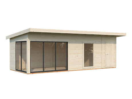 Andrea M+ (7,4x3m|21,1m2|44mm ) Modern Log Cabin with Side Shed