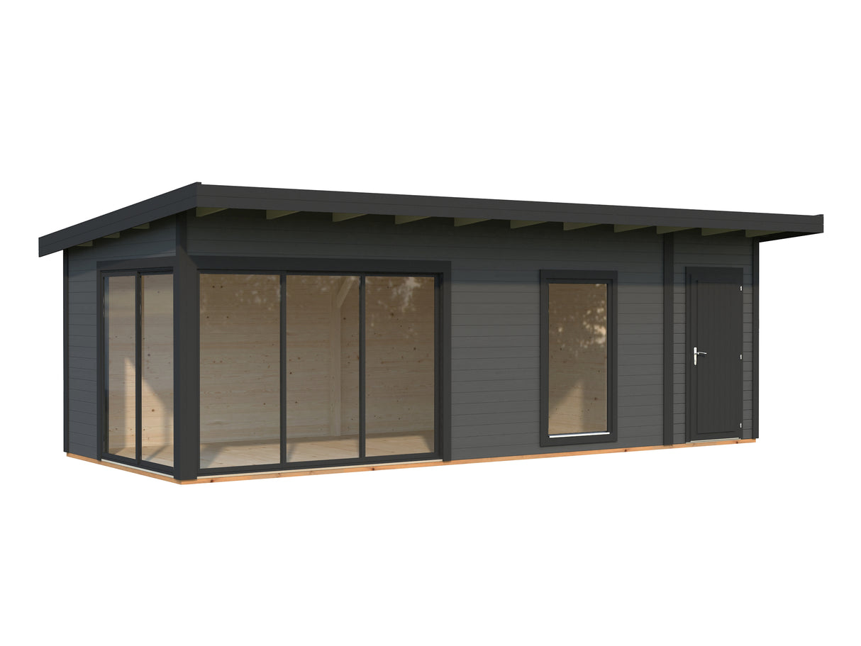 Andrea M+ (7,4x3m|21,1m2|44mm ) Modern Log Cabin with Side Shed