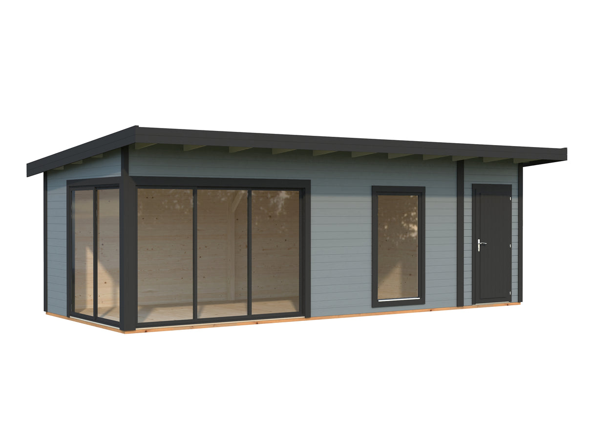 Andrea M+ (7,4x3m|21,1m2|44mm ) Modern Log Cabin with Side Shed