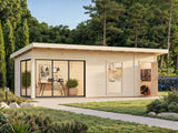 Andrea M+ (7,4x3m|21,1m2|44mm ) Modern Log Cabin with Side Shed - Palmako UK