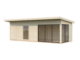 Andrea M+ (7,4x3m|21,1m2|44mm ) Modern Log Cabin with Side Shed