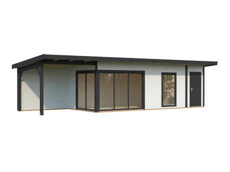 Andrea XL+ (10,4x3m|21,1+7,9m2|44mm ) Modern Garden House with Canopy and Side Shed