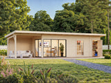 Andrea XL+ (10,4x3m|21,1+7,9m2|44mm ) Modern Garden House with Canopy and Side Shed - Palmako UK