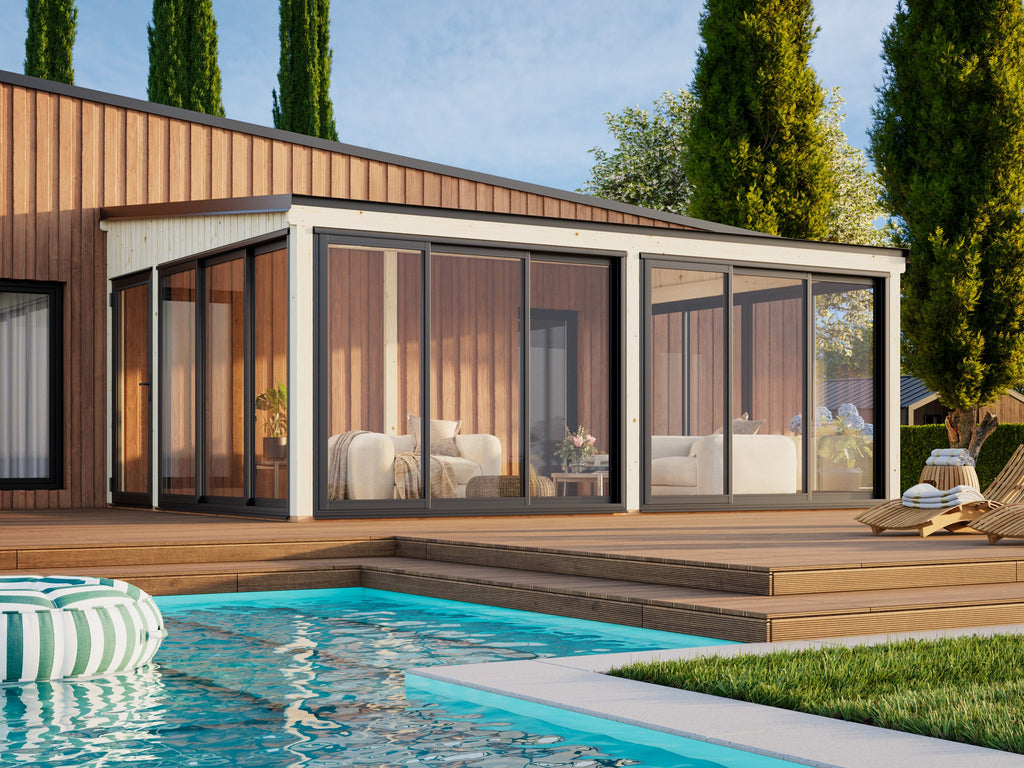 Lumi XL(5,8x4,2m|23,3m2|120x120mm ) Spacious Attached Glass Conservatory - Palmako UK