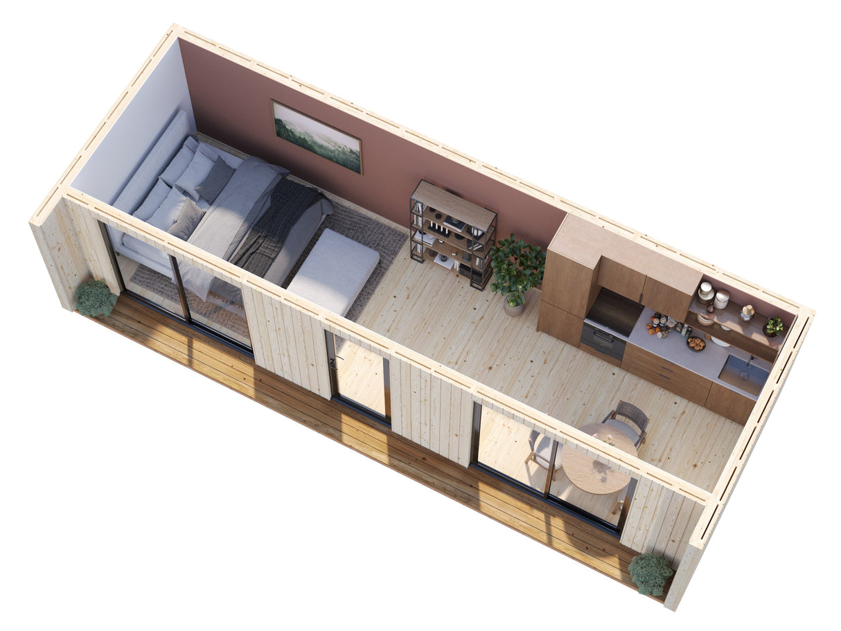 Johanna L (9,x3,4m|22,4m2|18mm ) Flat-roof Nordic Tiny House - Insulation-ready