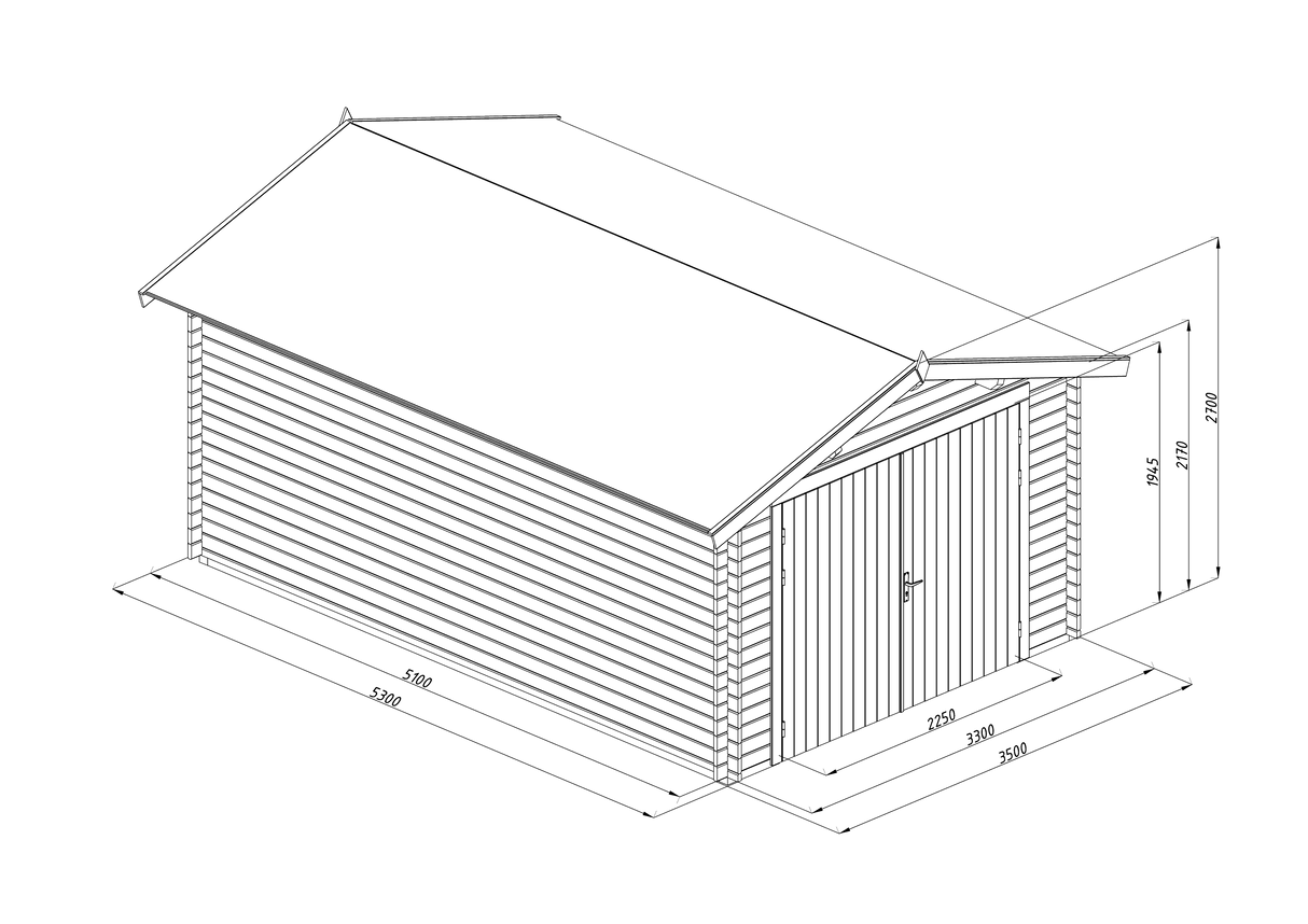 Danube (3,5x5,3m | 16,3m2 | 34mm) Single Timber Log Garage + Roofing felt