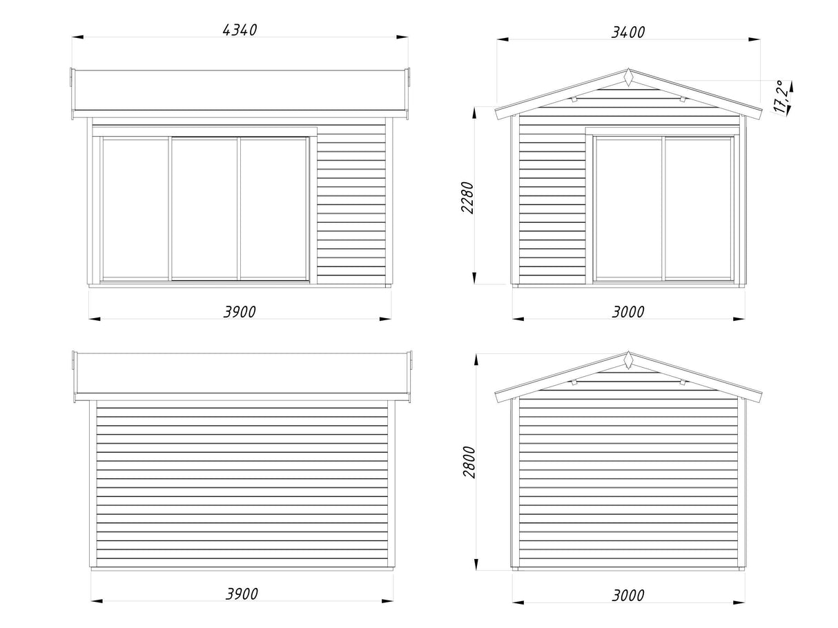 Amanda S (3,9x3m | 11,2m2 | 44mm) Modern Corner Summer House With Sliding Doors (Double Glazing Available) - Palmako UK