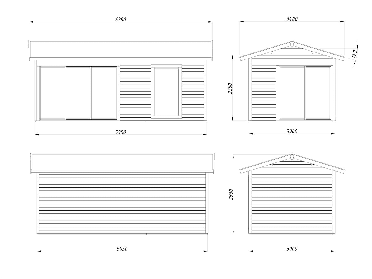 Amanda M (6x3m | 17,1m2 | 44mm) Modern Timber Garden Room with Sliding Doors (Double Glazing Available)