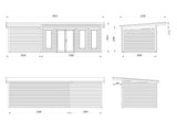 Aurelia L+ (8,3x3m|15,2+7,9m2|44mm ) Spacious Modern Garden room with Canopy - Palmako UK