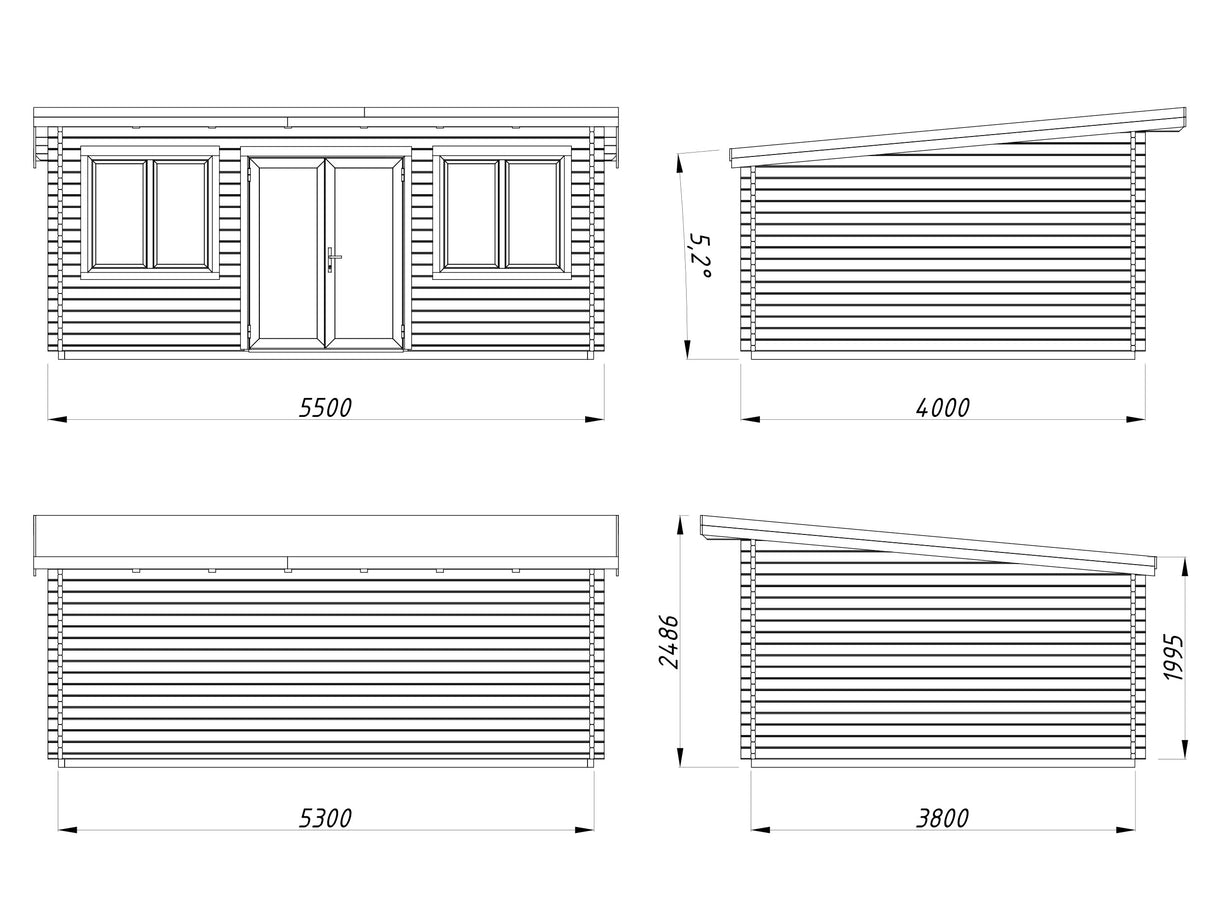 Lisandra L(5,5x4m|19,4m2|44mm ) Garden House with Aluminium Doors and Windows