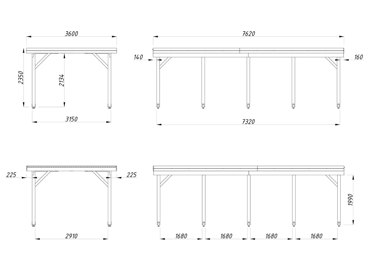 Karl L (3.6x7.6m | 23.1m2) Flat Roof Timber Single Car Carport or Garden Pavilion