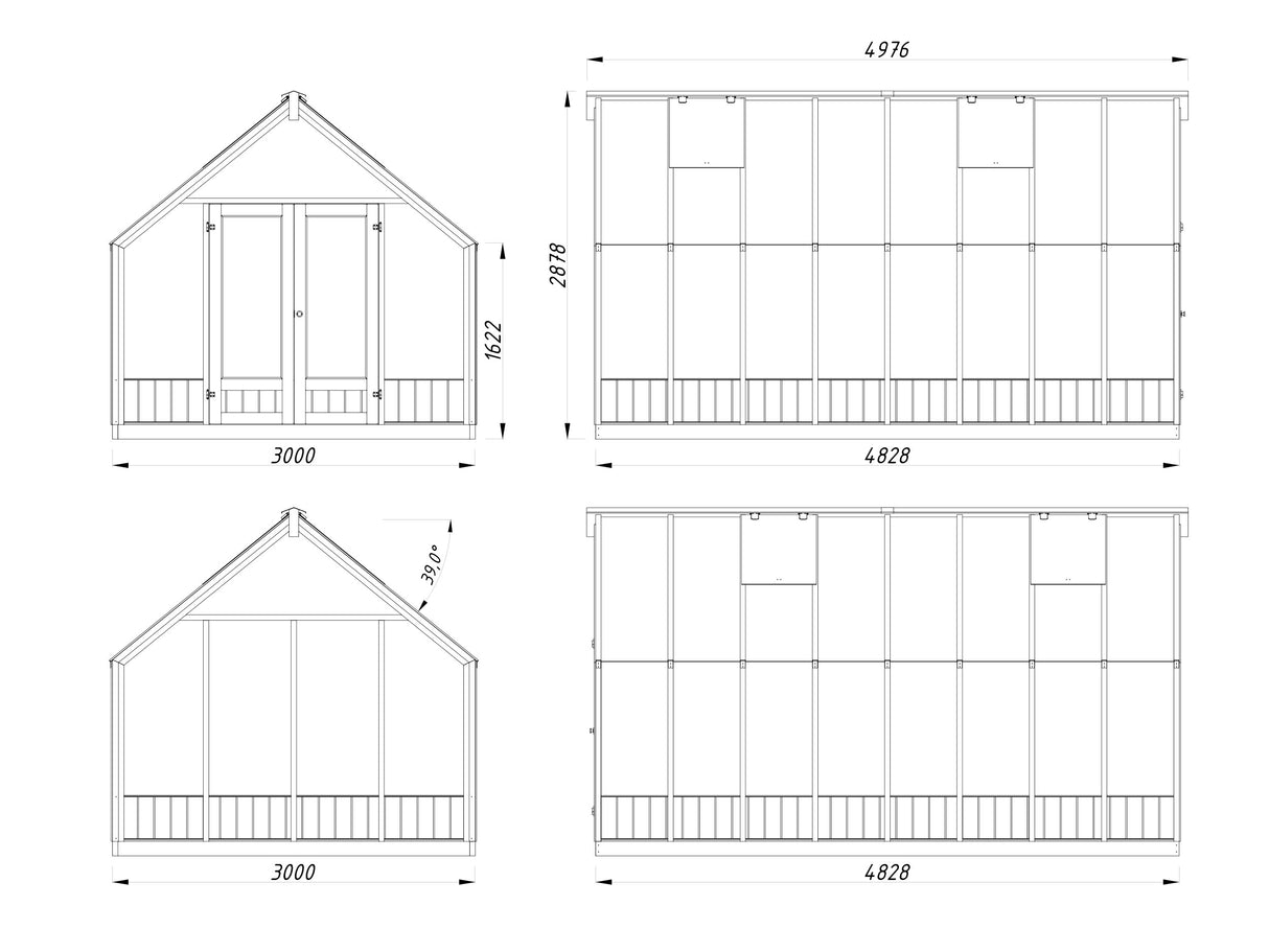 Emilia L (3x4.8m | 13.8m2 | 18mm) Premium Glasshouse (Pressure Treated) - Palmako UK