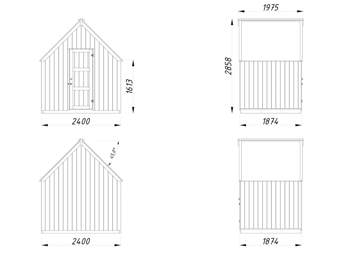 Emilia Shed (2,4x1,9m|4m2|18mm ) Add-on Shed for Emilia Greenhouse - Painted Dark Grey