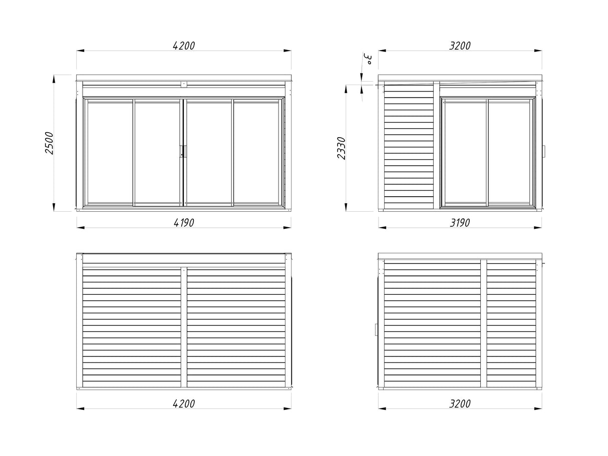 Serena 1 (4,2x3,2m|12,6m2|44mm ) Cubic Corner Log Cabin with Aluminium Doors and Windows(Double or Single Glazed)