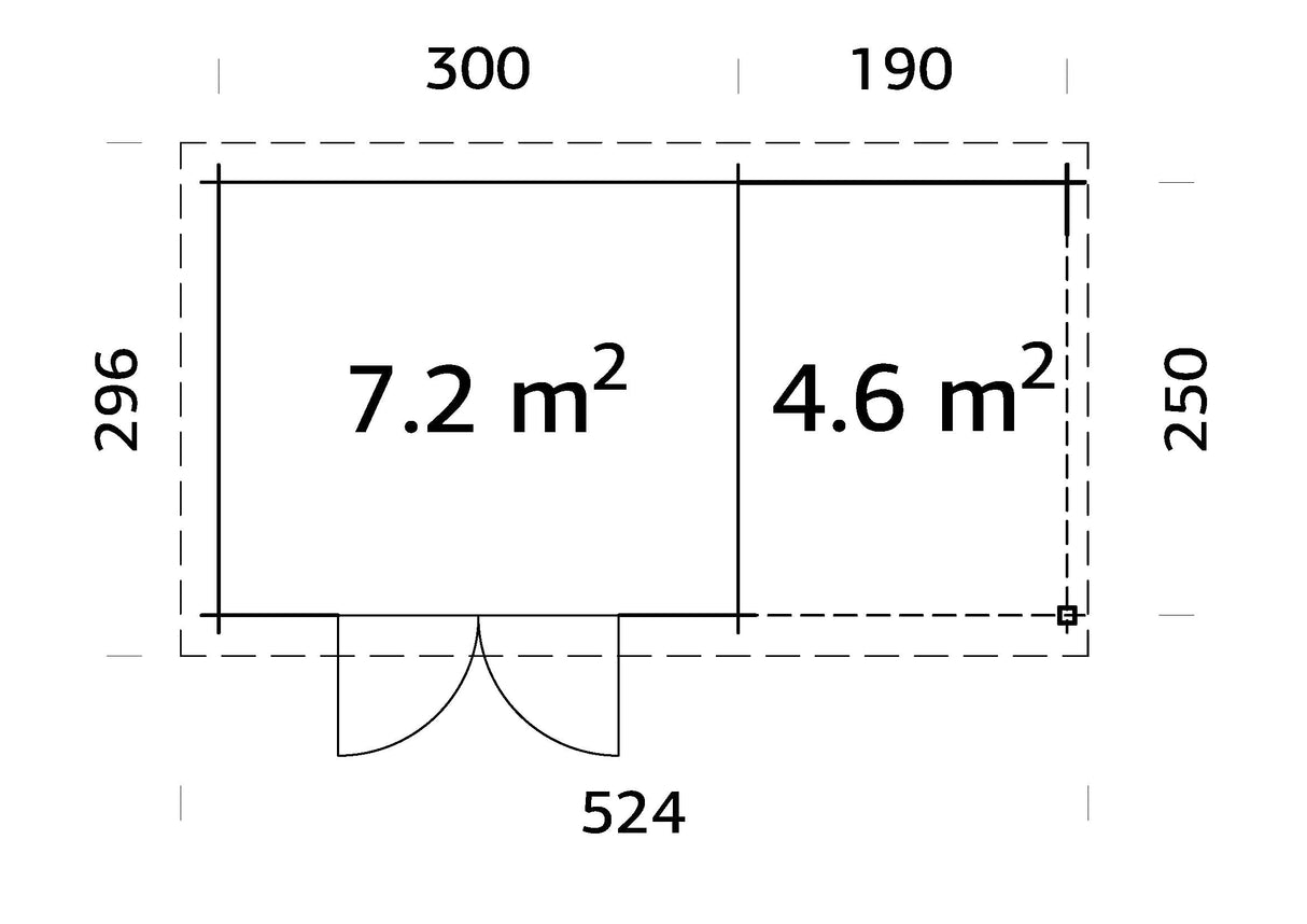 Malta 2 with 4,6 m2 Canopy (4,9x2,5m | 7,2+4,6m2 | 28mm) Double Door Pent Roof Cabin with Side Canopy