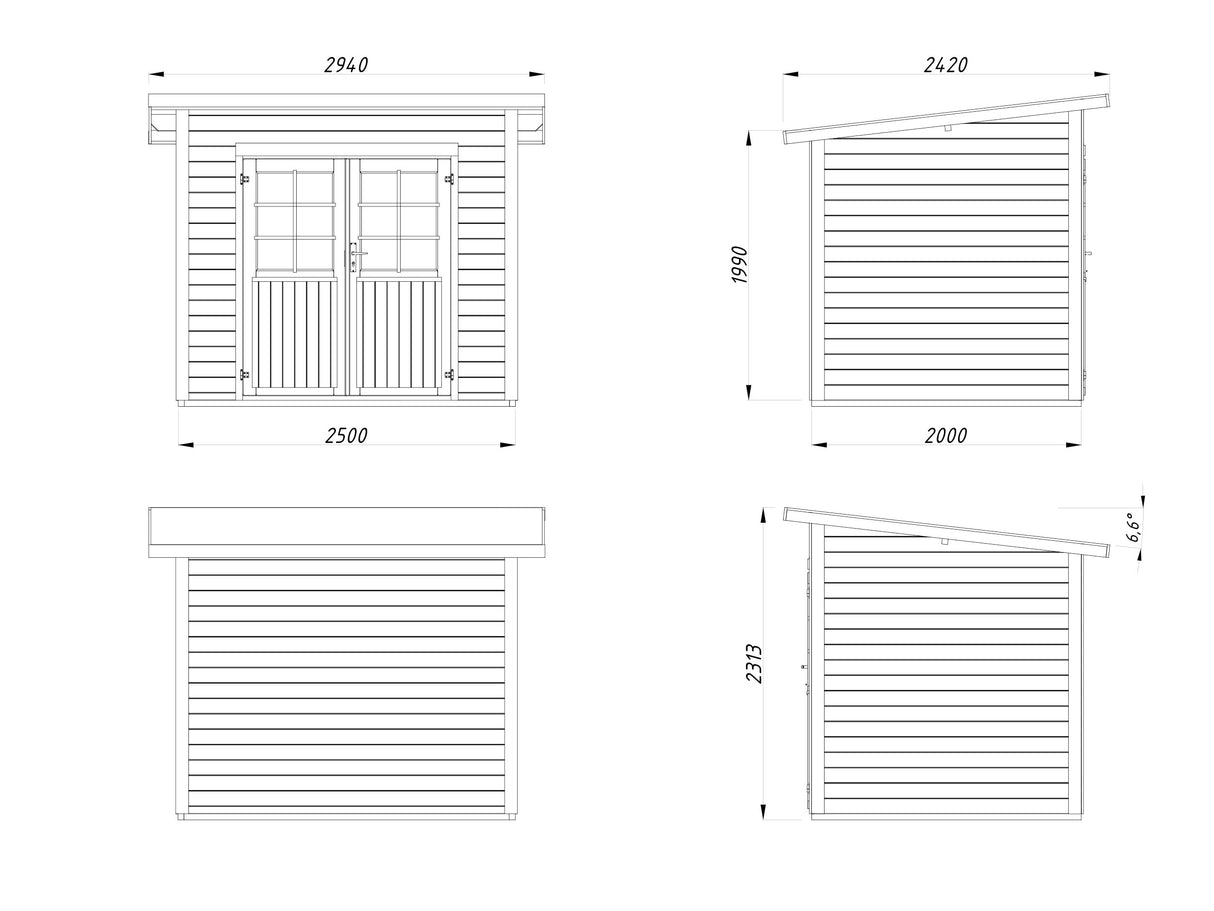 Melbourne (2,5x2m |4,8m2 |19mm) Pent roof Log Cabin