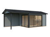 Amanda S+ (6,7x3m | 11,2+7,8 m2 | 44mm) Modern Garden Room With Canopy and Sliding Doors (Double Glazing Available) - Palmako UK