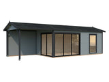 Amanda M+ (8,7x3m | 17,1+7,8 m2 | 44mm) Modern Garden Room with Canopy and Sliding Doors (Double Glazing Available) - Palmako UK