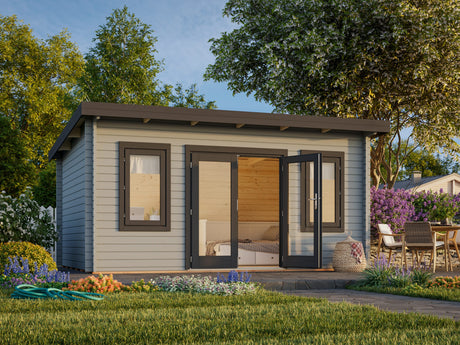 Lisa M (4.7x3.5m | 14.2m2 | 44mm) Modern Pent Garden Office (2024 Upgraded Model) - Palmako UK