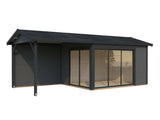 Amanda S+ (6,7x3m | 11,2+7,8 m2 | 44mm) Modern Garden Room With Canopy and Sliding Doors (Double Glazing Available) - Palmako UK