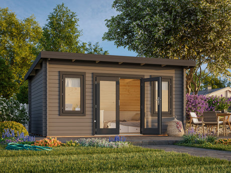 Lisa M (4.7x3.5m | 14.2m2 | 44mm) Modern Pent Garden Office (2024 Upgraded Model) - Palmako UK