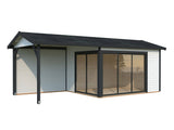 Amanda S+ (6,7x3m | 11,2+7,8 m2 | 44mm) Modern Garden Room With Canopy and Sliding Doors (Double Glazing Available) - Palmako UK