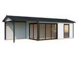 Amanda M+ (8,7x3m | 17,1+7,8 m2 | 44mm) Modern Garden Room with Canopy and Sliding Doors (Double Glazing Available) - Palmako UK
