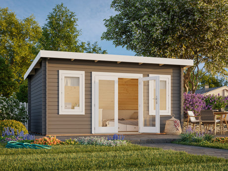 Lisa M (4.7x3.5m | 14.2m2 | 44mm) Modern Pent Garden Office (2024 Upgraded Model) - Palmako UK