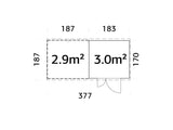 Leif L (3.7x1.7m | 3.0+2.9m2) Practical Garden Shed - Palmako UK