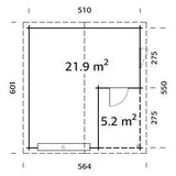 Roger M (5.3x5.7m | 21.9+5.2m2 | 44mm) Log Garage with Sectional Door and Canopy - Palmako UK