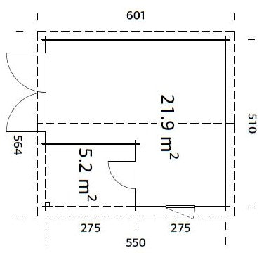 Roger M (5.3x5.7m | 21.9+5.2m2 | 44mm) Log Garage with Wooden Gate and Canopy