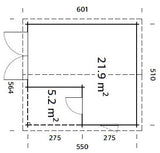 Roger M (5.3x5.7m | 21.9+5.2m2 | 44mm) Log Garage with Wooden Gate and Canopy