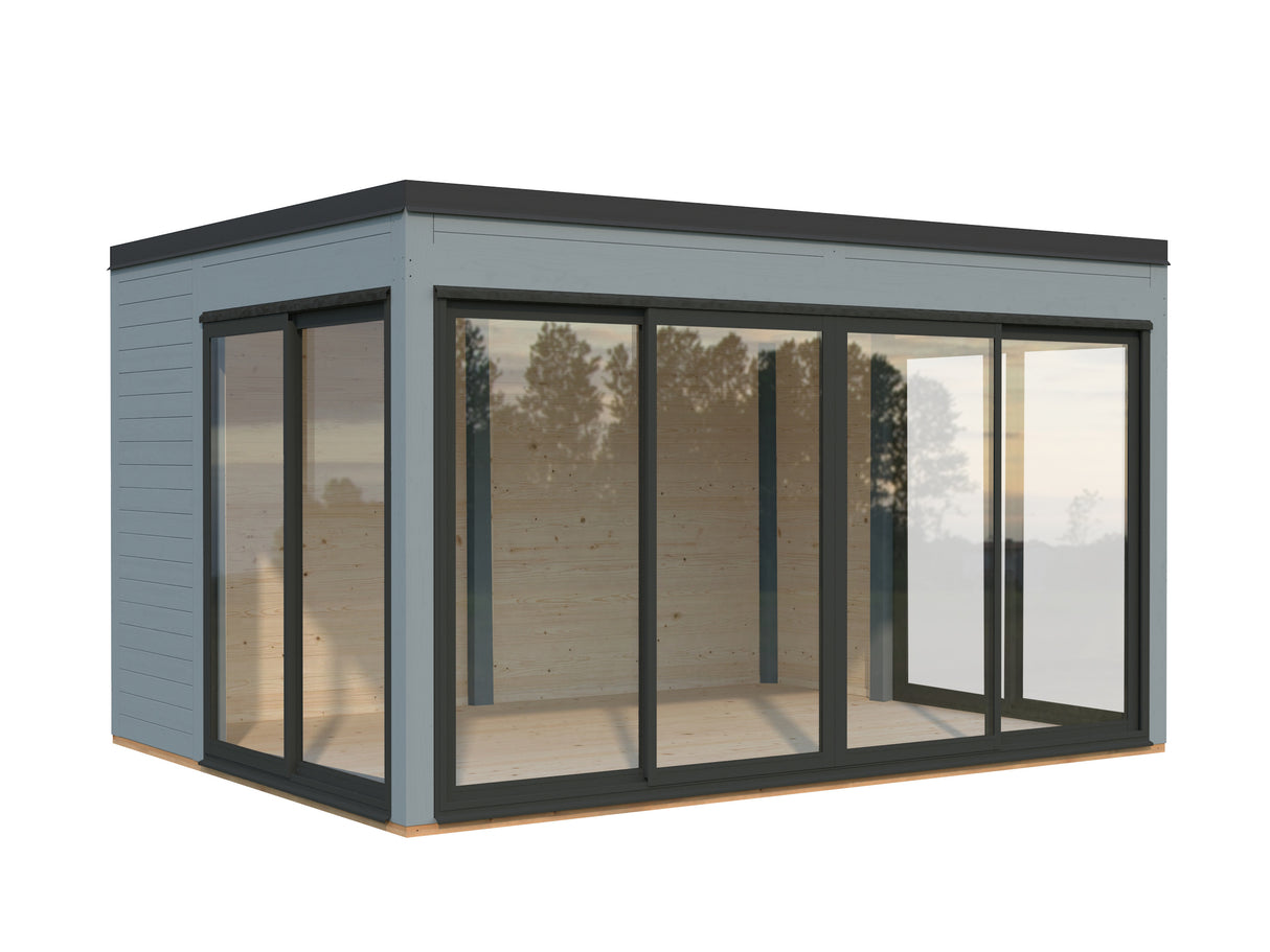 Serena 2 (4,2x3,2m|12,6m2|44mm ) Cubic Garden Log Cabin with Aluminium Doors and Windows(Double or Single Glazed)