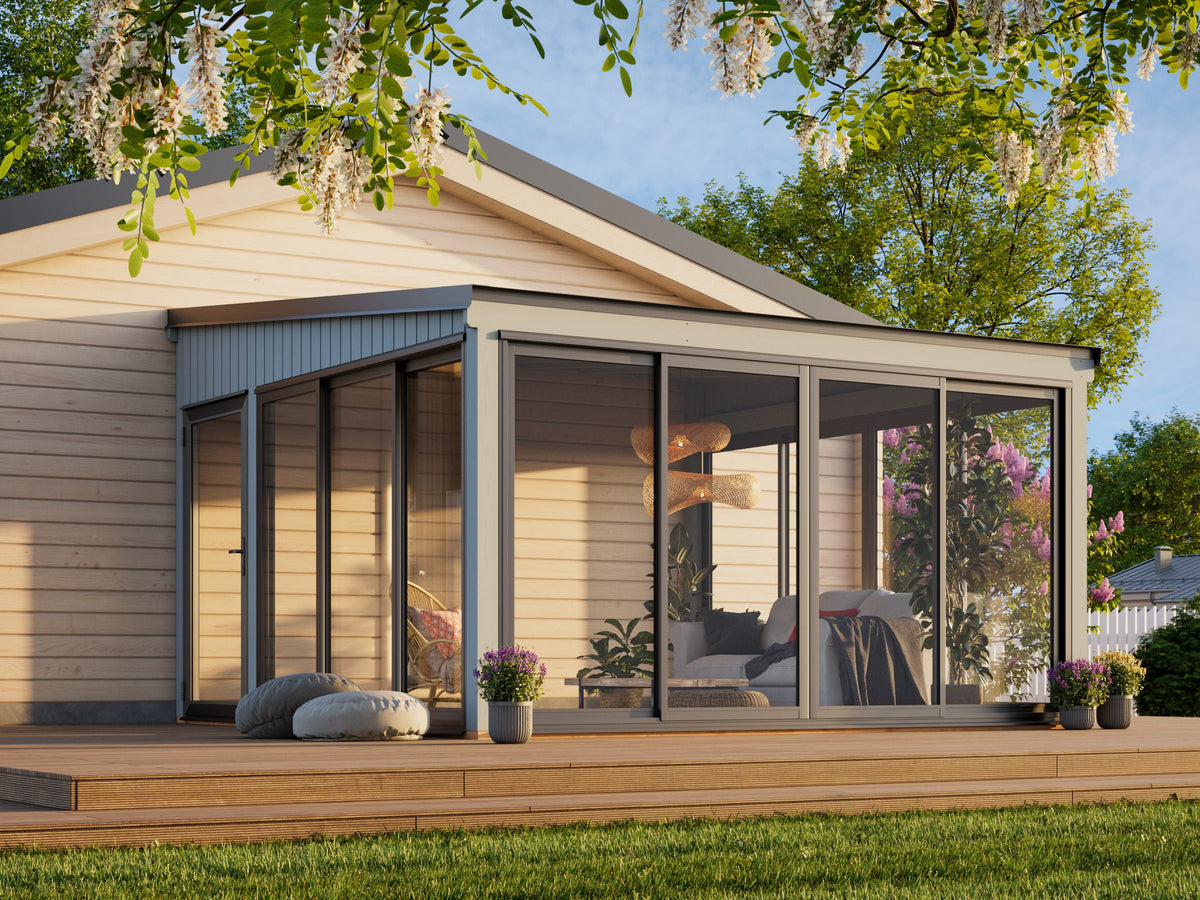 Lumi L (4,2x4,2m|16,6m2|120x120mm ) Attached Timber & Glass Conservatory