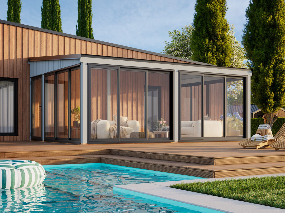 Lumi XL(5,8x4,2m|23,3m2|120x120mm ) Spacious Attached Glass Conservatory