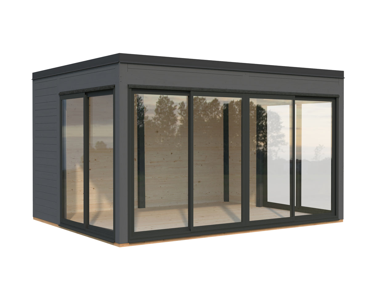 Serena 2 (4,2x3,2m|12,6m2|44mm ) Cubic Garden Log Cabin with Aluminium Doors and Windows(Double or Single Glazed)