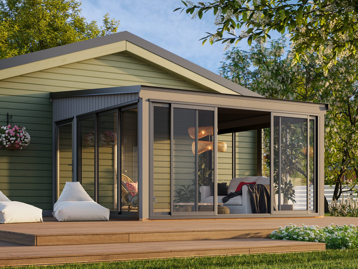Lumi L (4,2x4,2m|16,6m2|120x120mm ) Attached Timber & Glass Conservatory