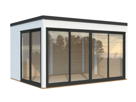 Serena 1 (4,2x3,2m|12,6m2|44mm ) Cubic Corner Log Cabin with Aluminium Doors and Windows(Double or Single Glazed)