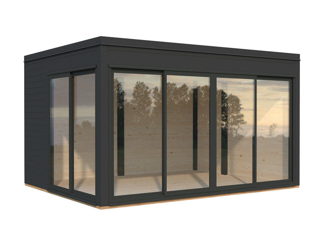 Serena 1 (4,2x3,2m|12,6m2|44mm ) Cubic Corner Log Cabin with Aluminium Doors and Windows(Double or Single Glazed)